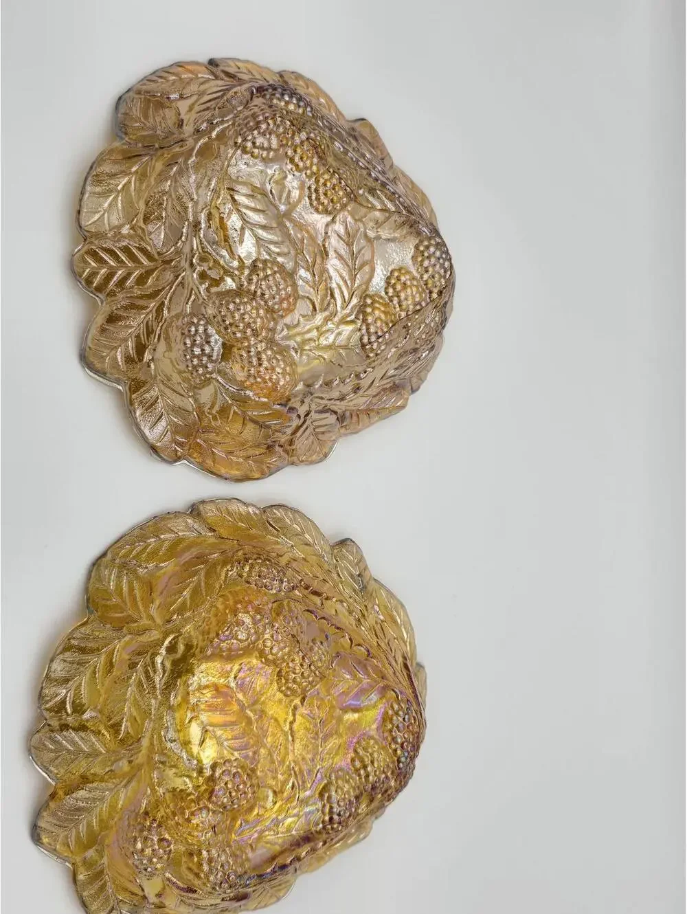 Vintage Indiana Glass Amber Carnival Glass Leaf Bowls Set of 2 1970s
